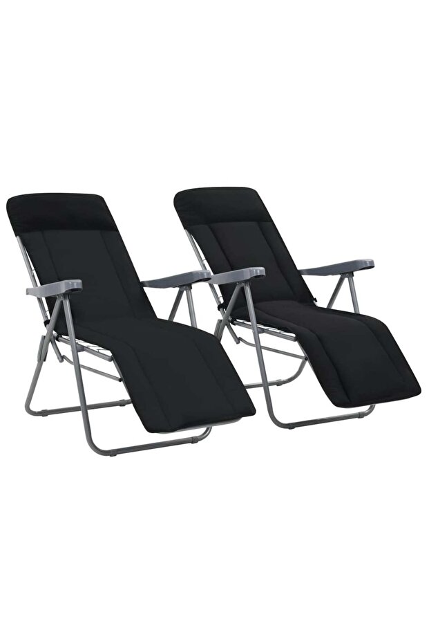 Folding Garden Chairs with Cushions 2 pcs Black
