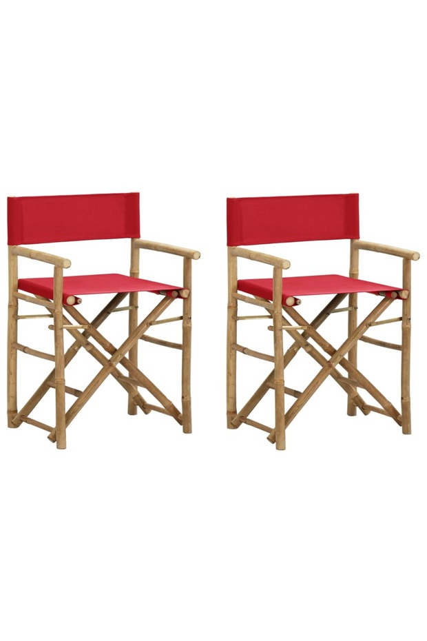 Folding Director's Chairs 2 pcs Red Bamboo and Fabric