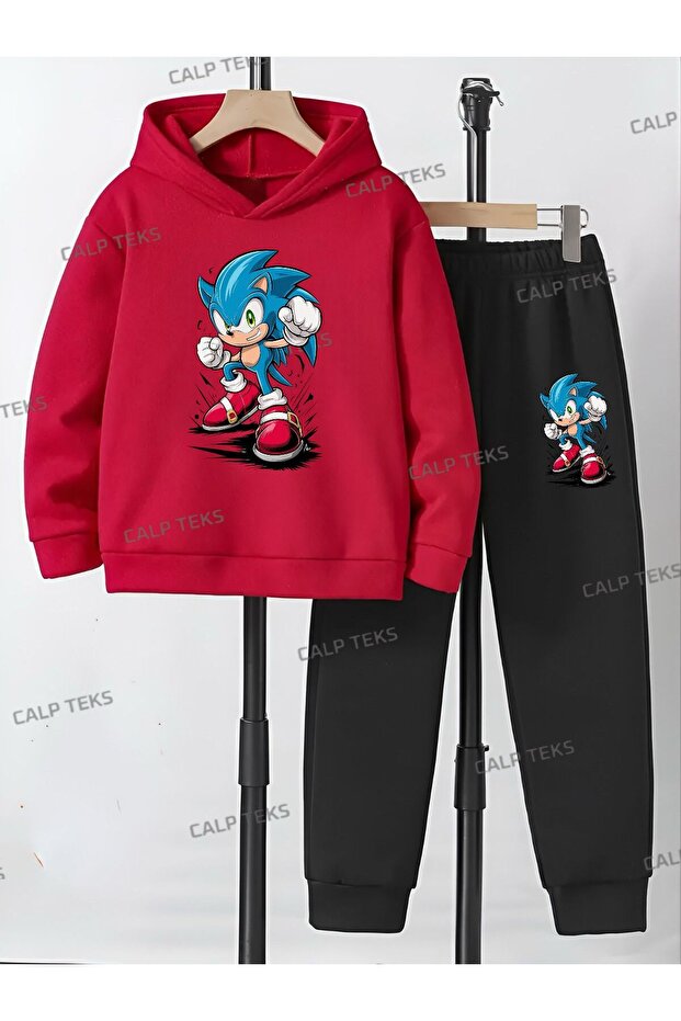Sonics Printed Thick Cotton Hooded Bottom Top Children's Set