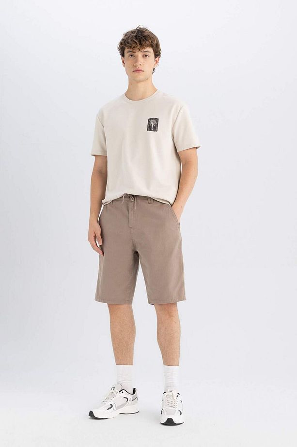 Regular Fit Düz Paça Gabardin Bermuda Şort C5397AX24SM - 1