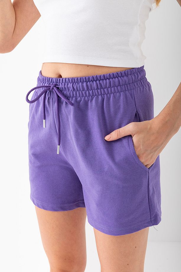 Kadın Beli Ayarlanabilir Çift Cepli Basic Şort Mor - 10038 - 7