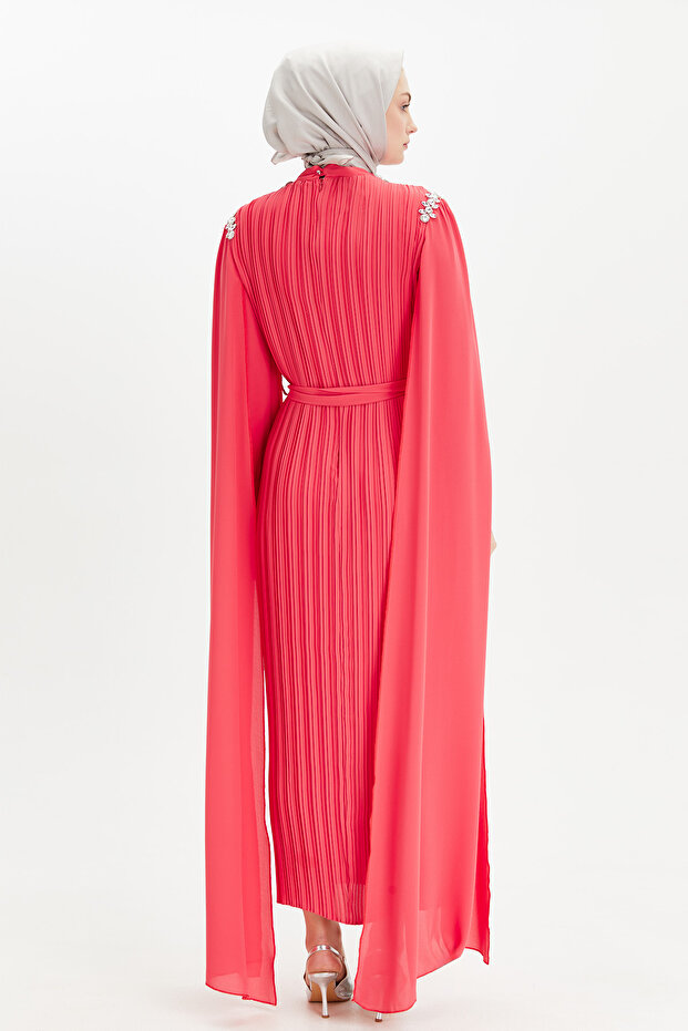 Pelerin Kol Piliseli Elbise - 7