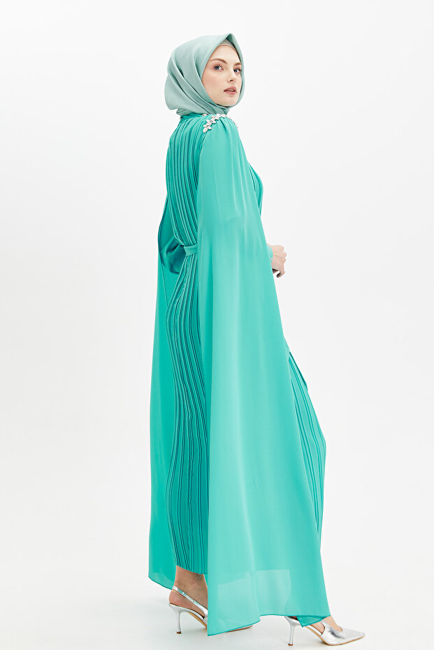 Pelerin Kol Piliseli Elbise - 3