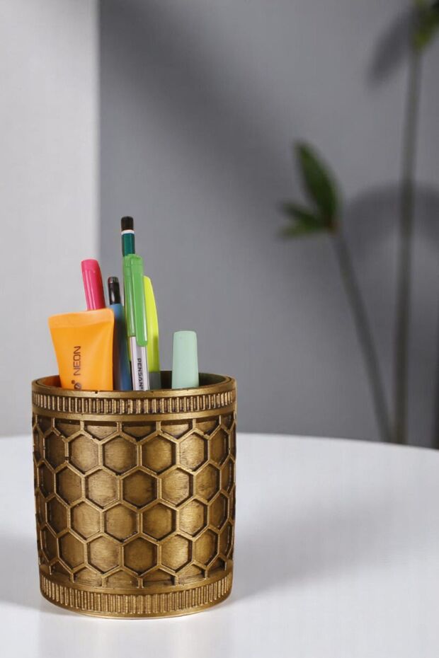 Pen Holder Desk Pen Holder Organizer Pen Holder Gold Antique Color Model 81