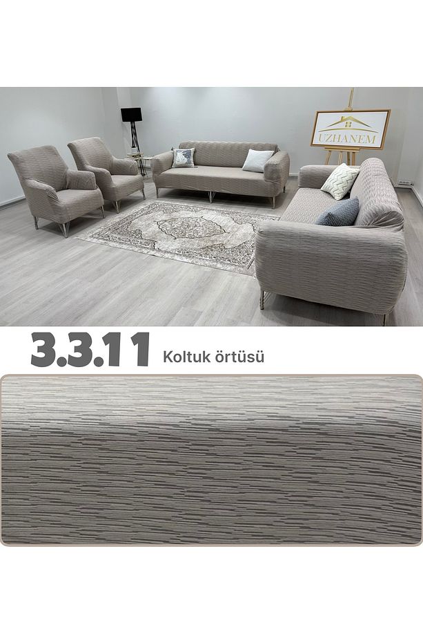 3 3 1 1 Streç Lastikli Esnek Yıkanabilir Jakarlı Koltuk Örtüsü Takımı Koltuk Kılıfı - 1