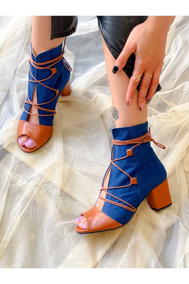 SMİLE KOT TABA 5 CM TOPUKLU YAZLIK BOT SANDALET - 3