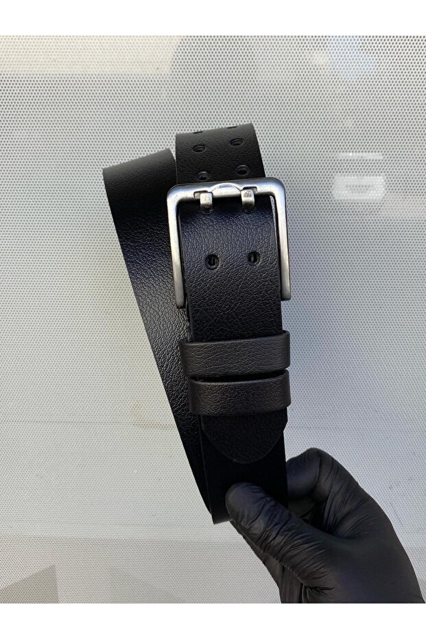 Men's 100% Genuine Leather Black Double Tongue Men's Belt 4.5 cm