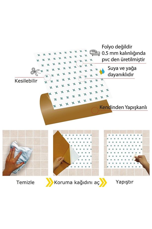 Kendinden Yapışkanlı Fayans Kaplama Yonca Desenli Pvc Karo 30x30 Cm (11 ADET) 1m2 - 3