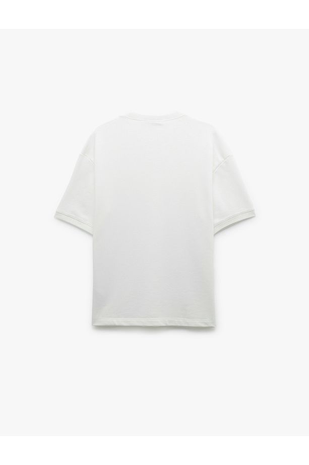 Kısa Kollu Bisiklet Yaka Şardonlu Basic Oversize Tişört - 4