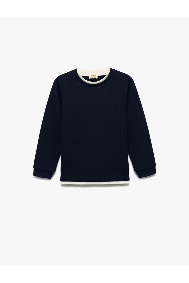Crew Neck Striped Long Sleeve Basic Sweatshirt
