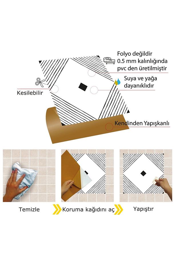 Kendinden Yapışkanlı Fayans Siyah Karo Desenli Pvc Karo 30x30 Cm (11 ADET) 1m2 - 3