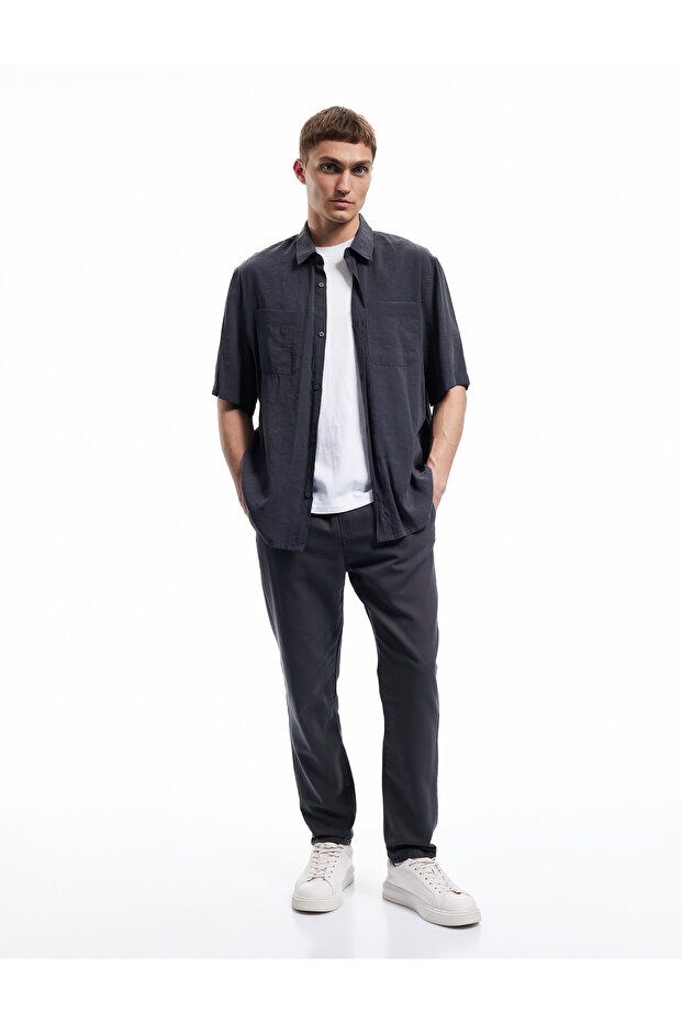 Cotton Pocket Detail Relaxed Cut Waist Lace up Canvas Pants