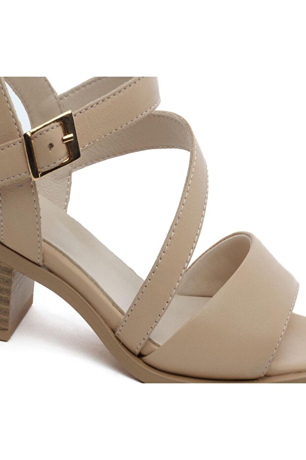 32480 Somon Hakiki Deri Kadın Topuklu Sandalet - 4