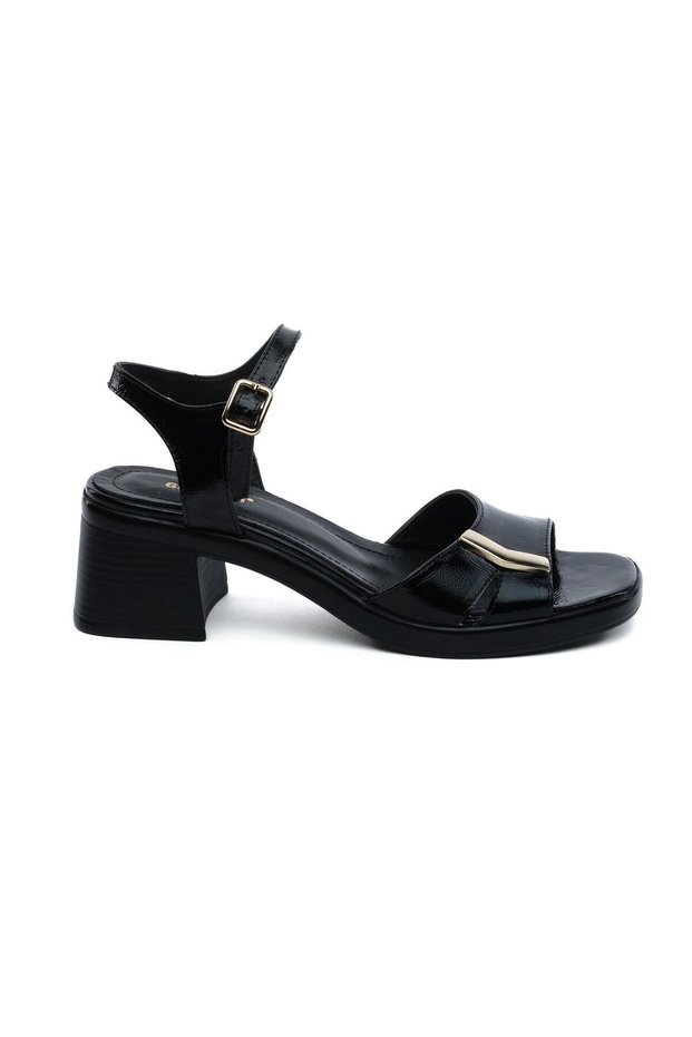 59244 Black Patent Leather Genuine Leather Heeled Women's Sandals