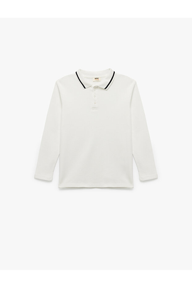 Cotton Button Long Sleeve Polo Neck Basic School T-Shirt