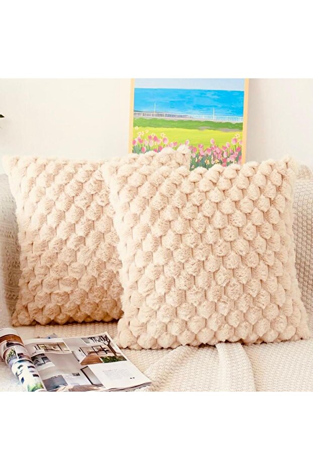 1Pc Super Soft Decorative Throw Pillow Case Rabbit Feather Plush Square 45X45