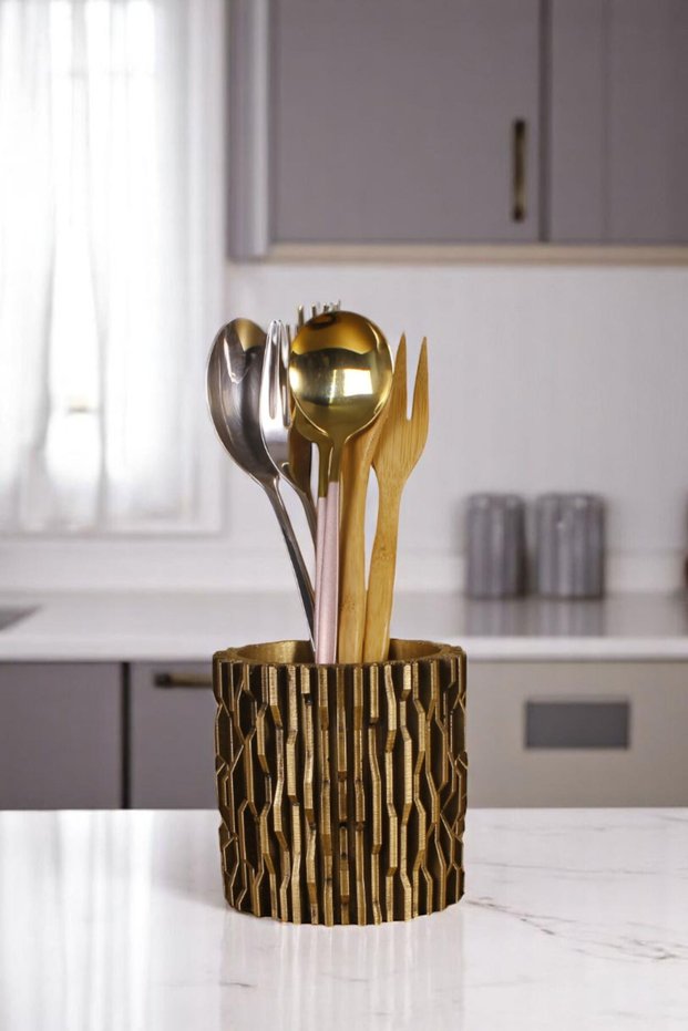 Countertop Cutlery Decorative Vertical Cutlery Cylinder Cutlery Gold Antique Color Model 78