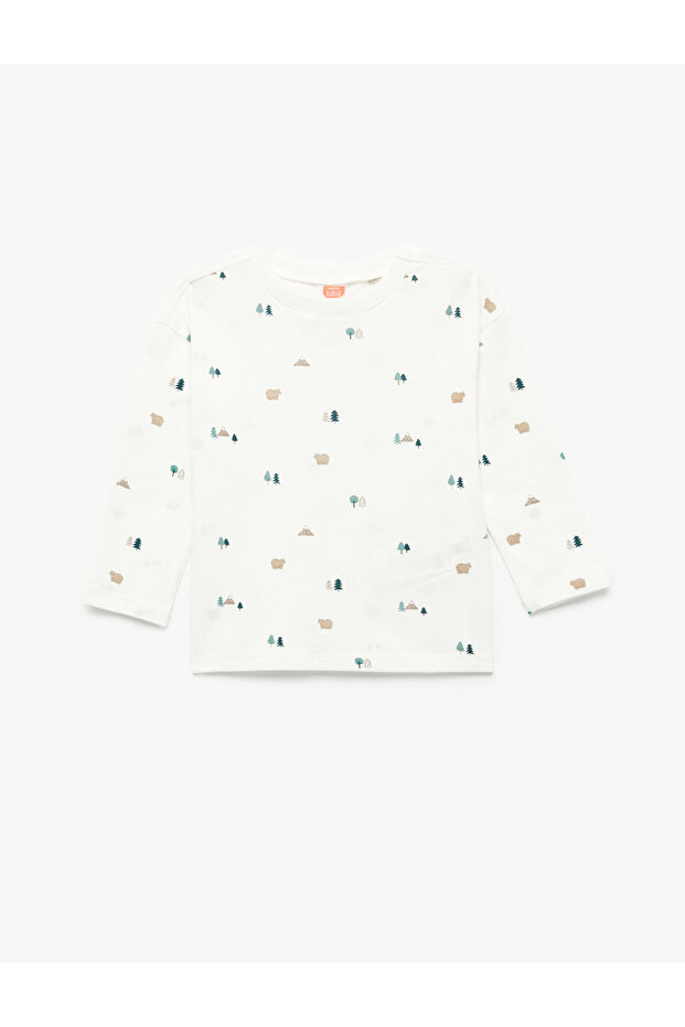 Cotton Long Sleeve Crew Neck Printed T-Shirt