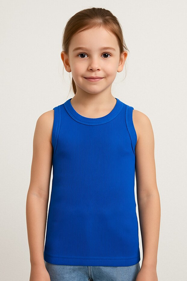 Pure Dots Girl's Ribbed Summer Blue Body Blouse