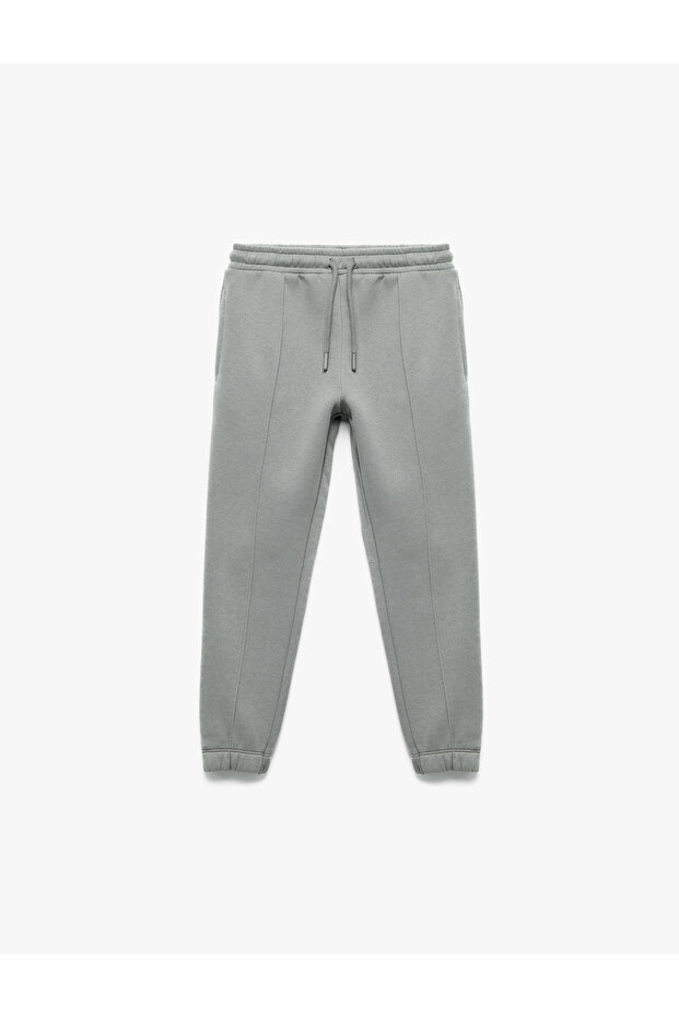 Cotton Ribbed Basic Sweatpants with Lace-Up Waist and Pocket Detail