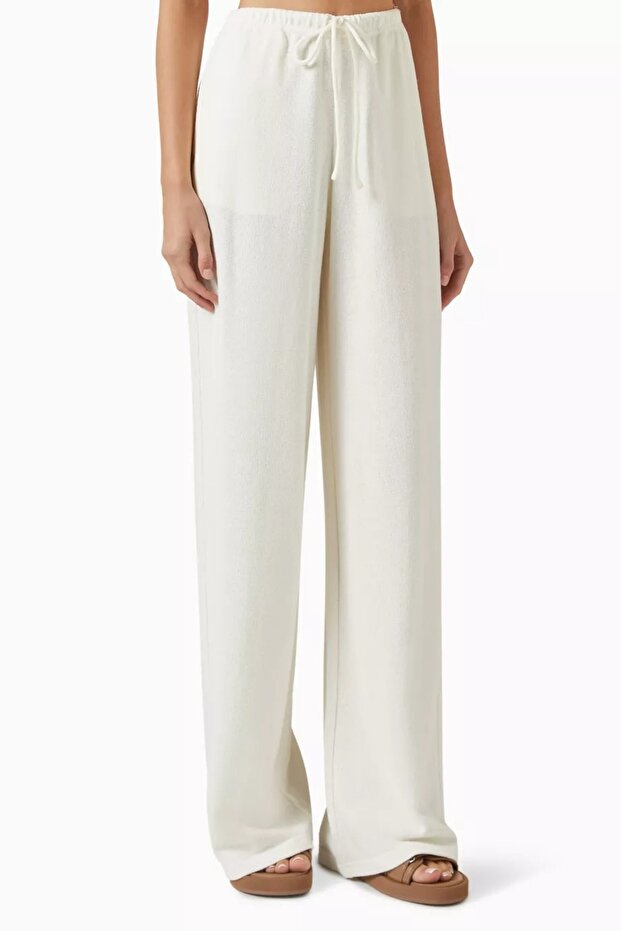 Textured Cotton Blend Pants, Relaxed Fit and Lightweight Summer Trousers Ecru