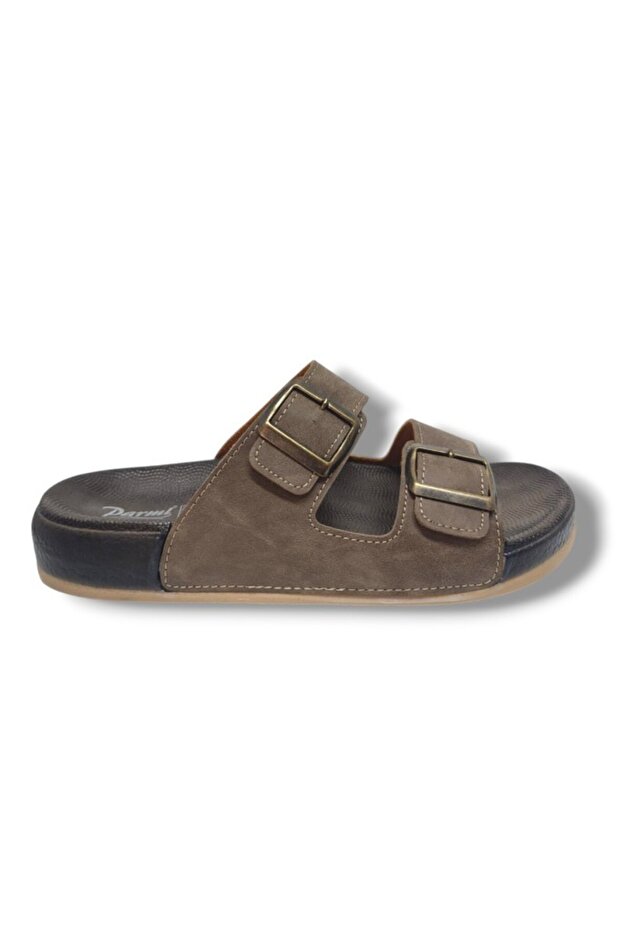 Parmi 25901-25 Deri Çift Bant Anatomik Erkek Terlik - 2