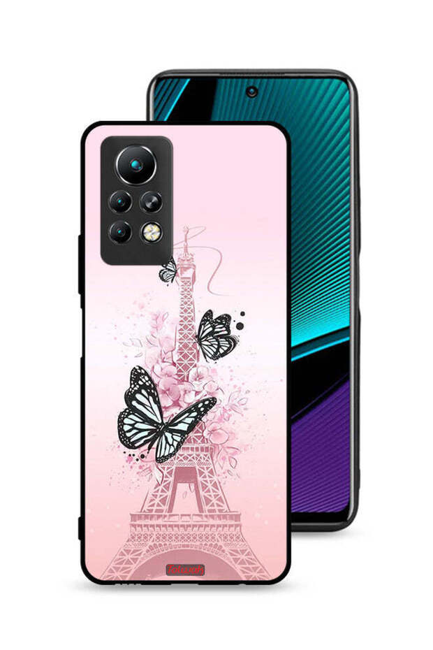 غطاء حماية لهاتف إنفينيكس نوت 11 برو بنقشة فراشات على برج إيفل