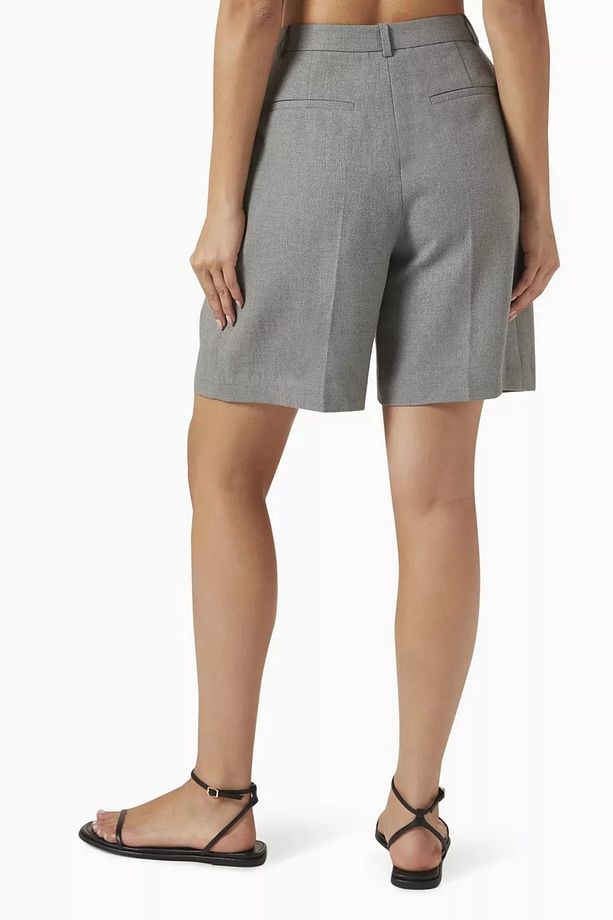 Linen Blend Bermuda Shorts, Şık ve Hafif Yazlık Şort Koyu Gri - 3