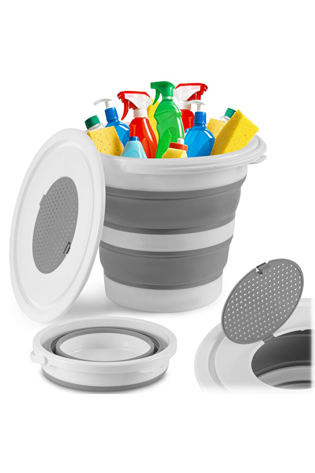 idealSTORE Bucket-style Laundry Basket, Foldable, with Handle and Lid, Universal Use, Easy Assembly - 1