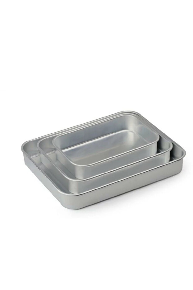 طقم قوالب كيك مستطيلة من الألومنيوم مكون من 3 قطع - 1