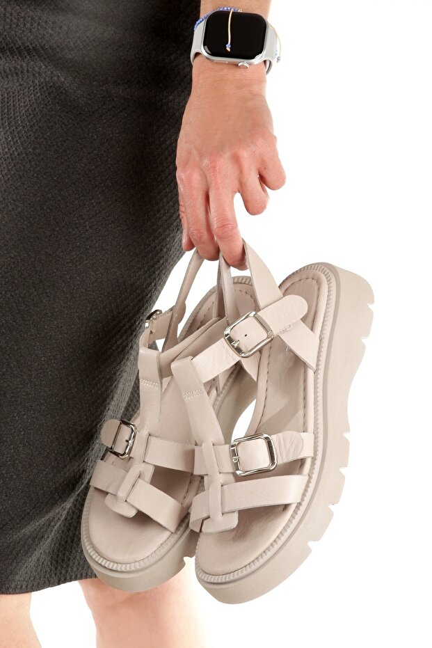 Loriza Stone Color Genuine Leather Sandals Thick Sole Women's Shoes