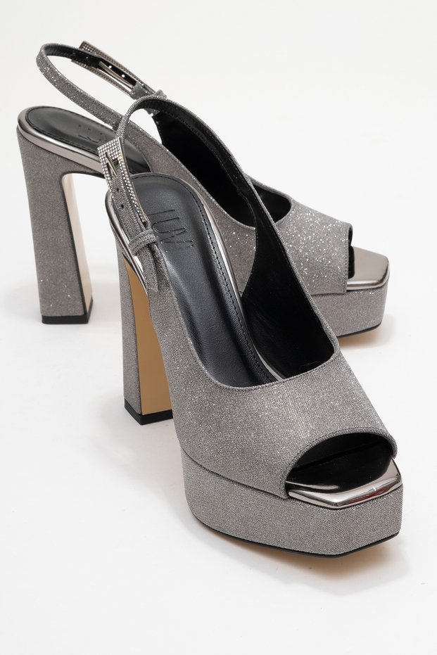 Glora Platinum Glitter Women's Platform Heeled Evening Dress Shoes