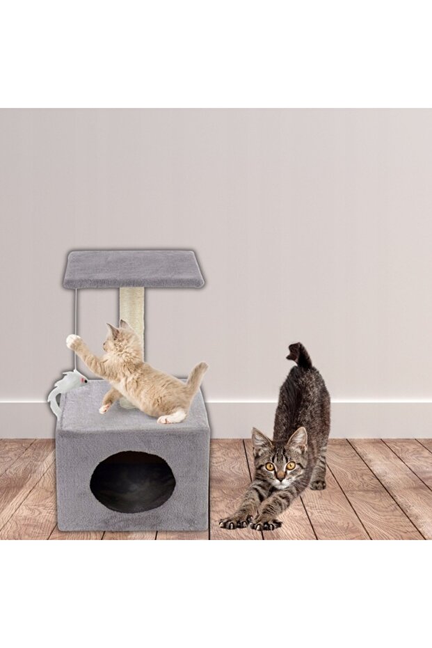 Cat play set, with scratching post, hidden, platform, 62cm, gray - 6