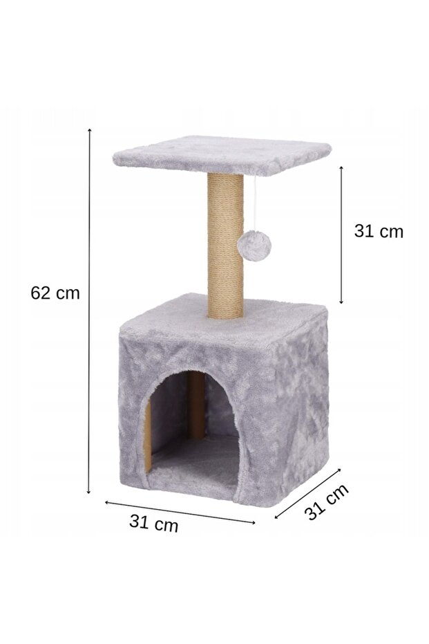 Cat play set, with scratching post, hidden, platform, 62cm, gray - 19