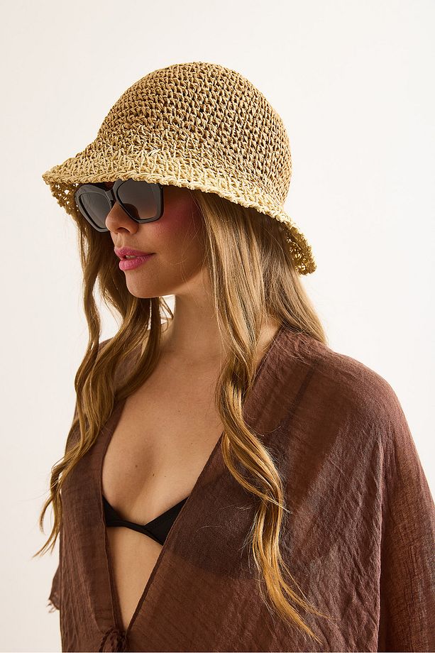 Kadın Camel Taş 2 Renkli Bucket Şapka ŞPK-00000018 - 5