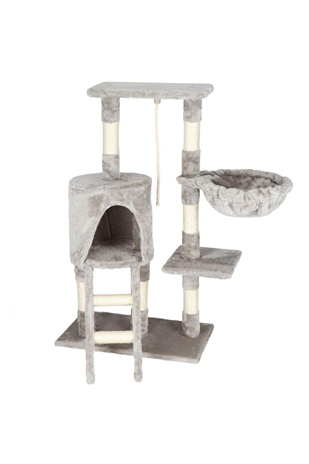 Cat play set with scratching area, hideout, bed, rope, 96cm, gray - 1