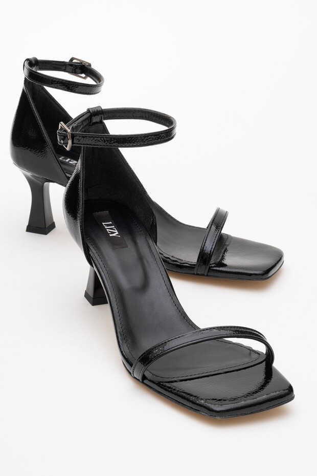 Black-Single Strap Women's Heeled Sandals