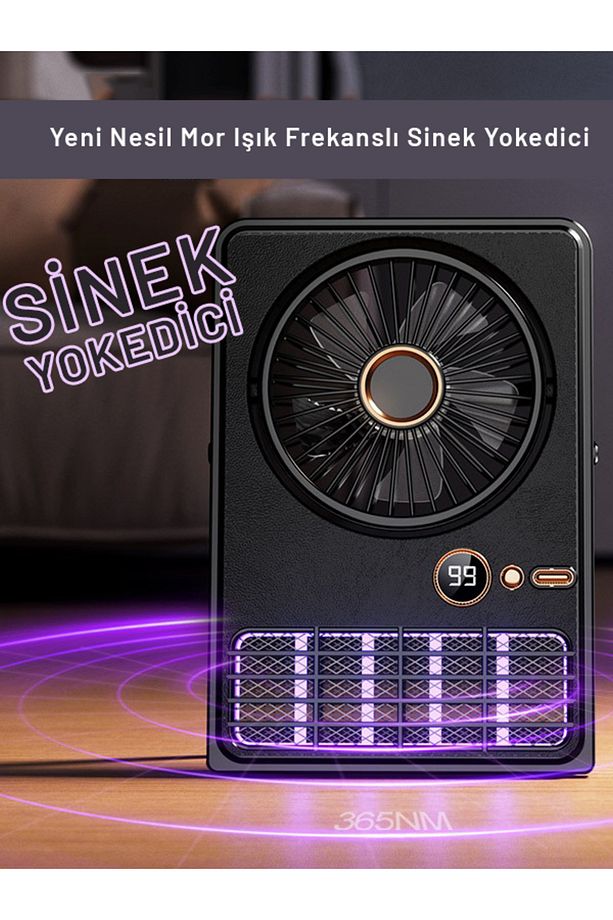 Şarjlı Standlı Vantilatör Mor Işık Sinek Öldürücü 5 Kademe Fan Yukarı‑Aşağı Salınım Type‑C Şarjlı - 2