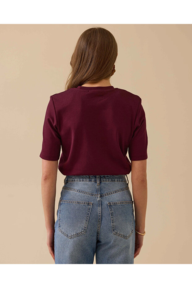 Vatkalı Kısa Kollu Basic Tişört - 4