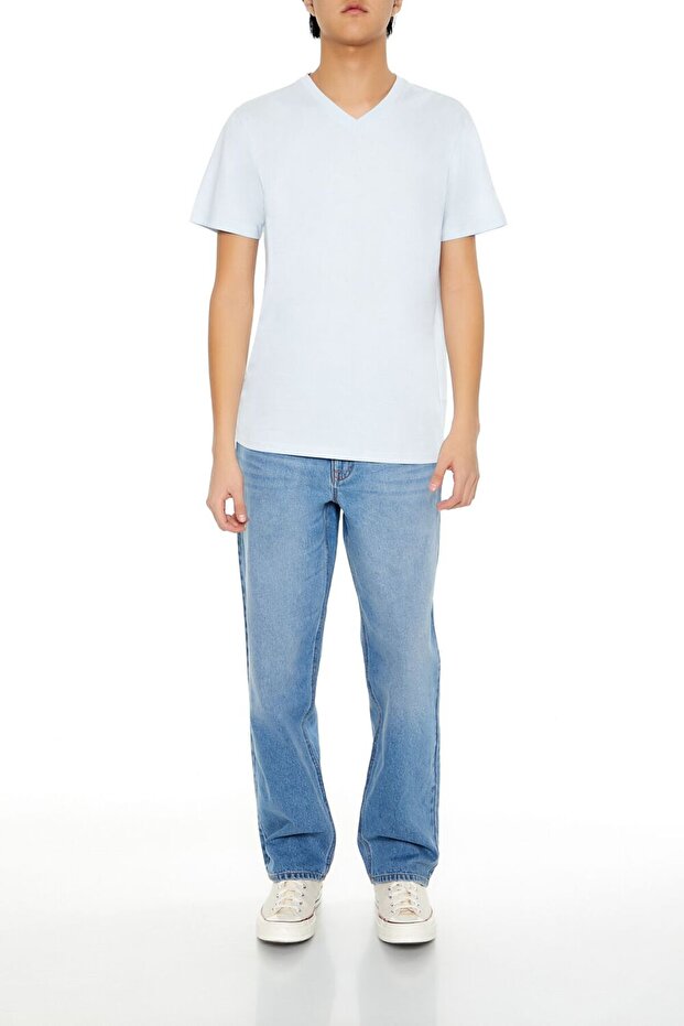 Pamuklu V-Yaka Tişört - 4