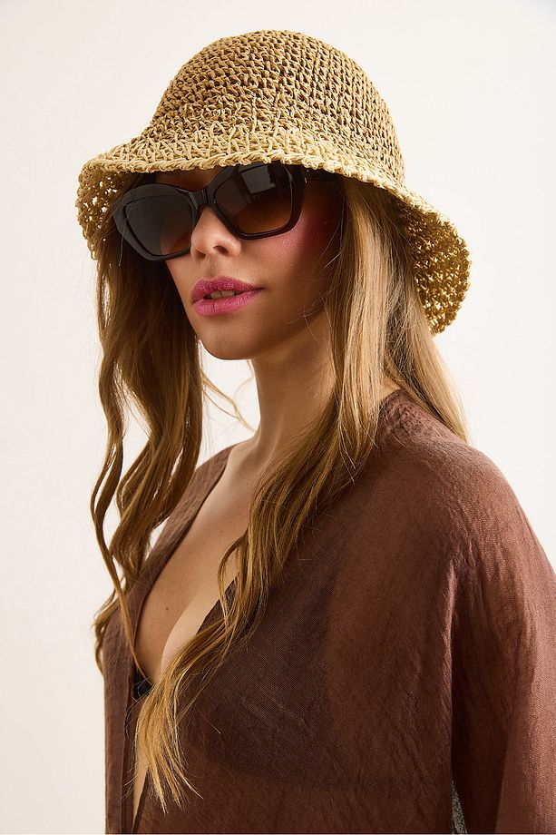 Kadın Camel Taş 2 Renkli Bucket Şapka ŞPK-00000018 - 1