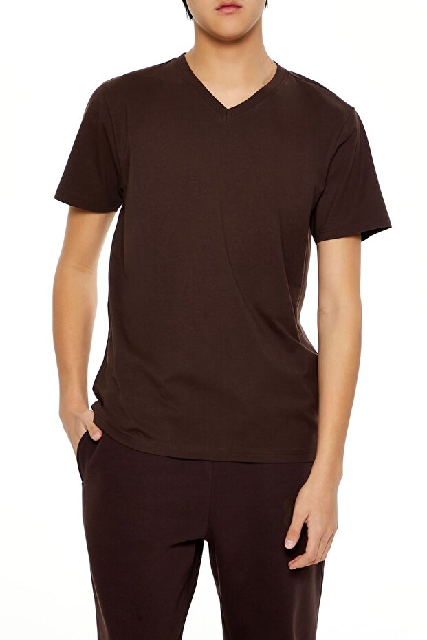 Pamuklu V-Yaka Tişört - 2
