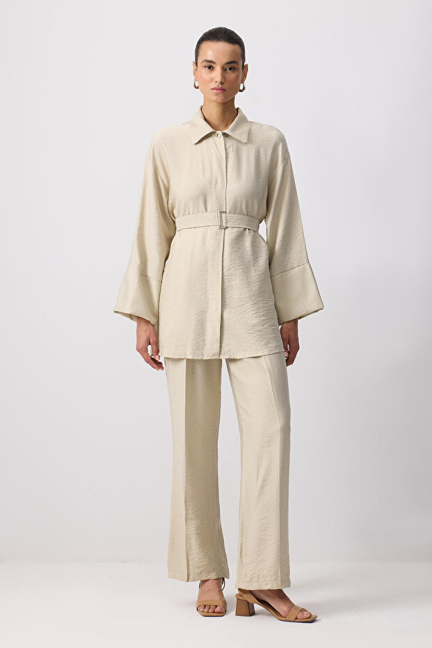 Belted Shirt Pants Set