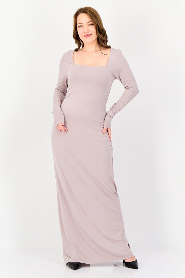 Women Solid Maxi Dress, Light Grey