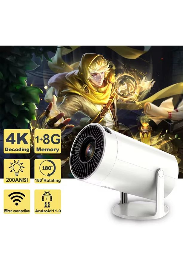 AMX100 Android 11 Mini Projektör – WiFi & Bluetooth Destekli – Akıllı Ev Sineması Projeksiyon Cihazı - 1