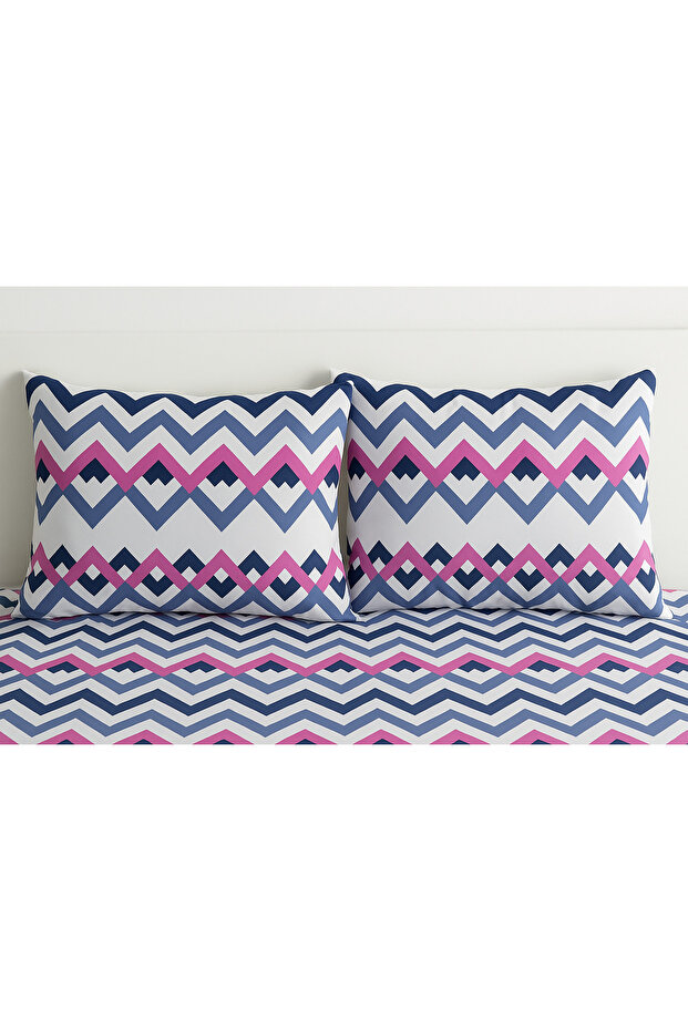 غطاء وسادة منقوش على شكل زجزاج مكون من قطعتين - 2