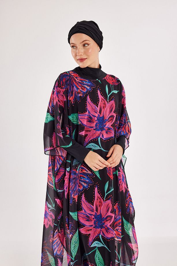 Mayo Üzerine Tek Pareo Kaftan 1706 Siyah - 6