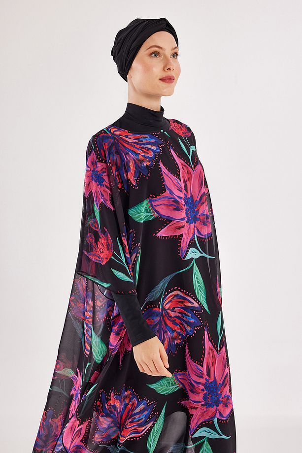 Mayo Üzerine Tek Pareo Kaftan 1706 Siyah - 3