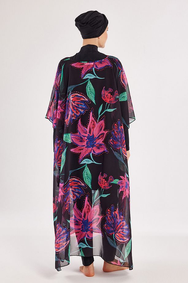 Mayo Üzerine Tek Pareo Kaftan 1706 Siyah - 5