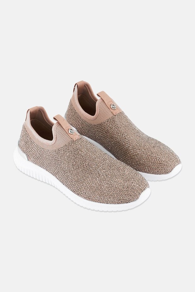 Women Rhinestone Slip On Casual Shoes, Peach